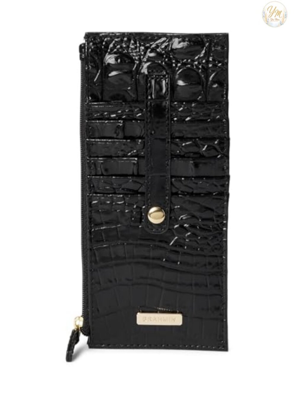 BRAHMIN Leather Credit Card Wallet with Button Strap, Slim Design, 10 Card Slots
